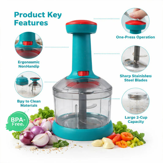 Manual Push Chopper – Hand Press Vegetable Cutter for Quick, Easy & Mess-Free Food Preparation
