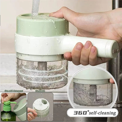 4-in-1 Portable Electric Vegetable Cutter Set – Wireless Food Chopper, Slicer, Peeler & Grinder for Kitchen