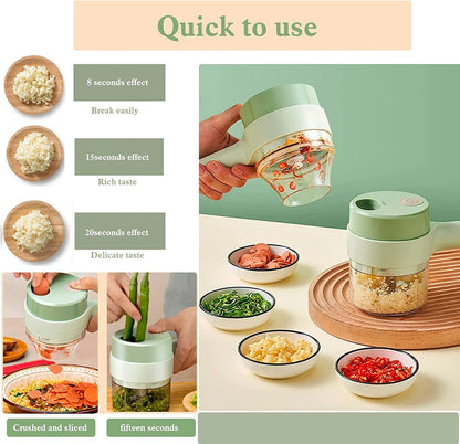 4-in-1 Portable Electric Vegetable Cutter Set – Wireless Food Chopper, Slicer, Peeler & Grinder for Kitchen