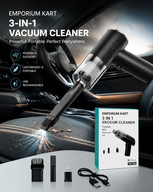 Portable 3-in-1 Cordless Vacuum Cleaner for car, home, office  & outdoor