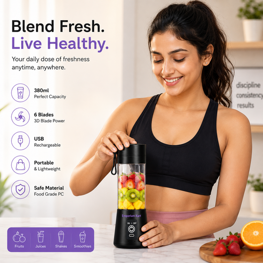 6 Blades Portable USB Rechargeable Juicer Bottle | Powerful Cordless Personal Blender for Smoothies, Shakes & Travel