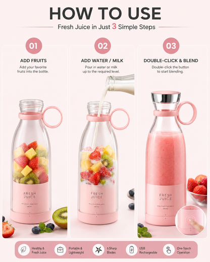 Premium Aesthetic Electric Cordless Portable Juicer | Healthy Smoothies in 20 seconds for GYM lovers, college students, Women & Men