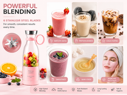 Premium Aesthetic Electric Cordless Portable Juicer | Healthy Smoothies in 20 seconds for GYM lovers, college students, Women & Men